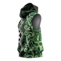 Green Aotearoa Sleeveless Hoodie Taniko Motifs With Paua Shell Kowhaiwhai - Polynesian Pride