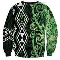Green Aotearoa Sweatshirt Taniko Motifs With Paua Shell Kowhaiwhai