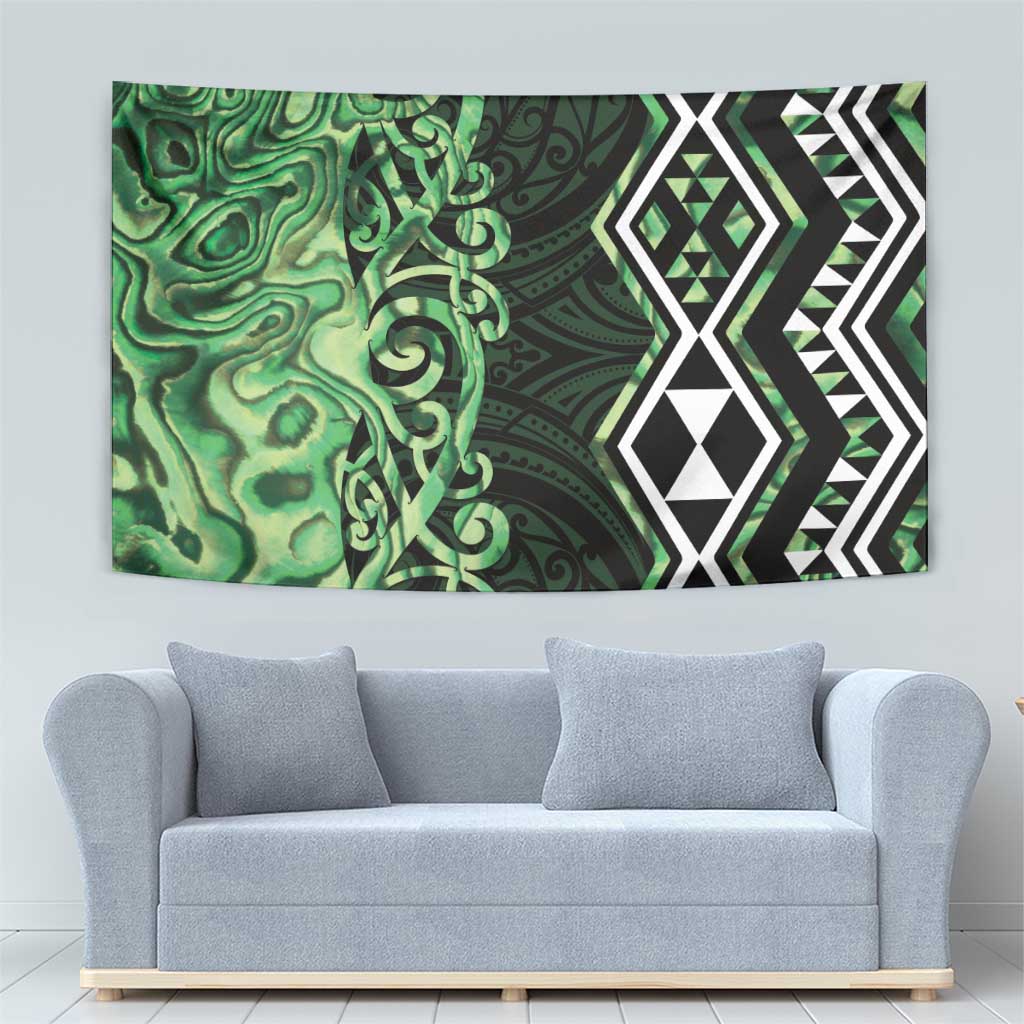 Green Aotearoa Tapestry Taniko Motifs With Paua Shell Kowhaiwhai