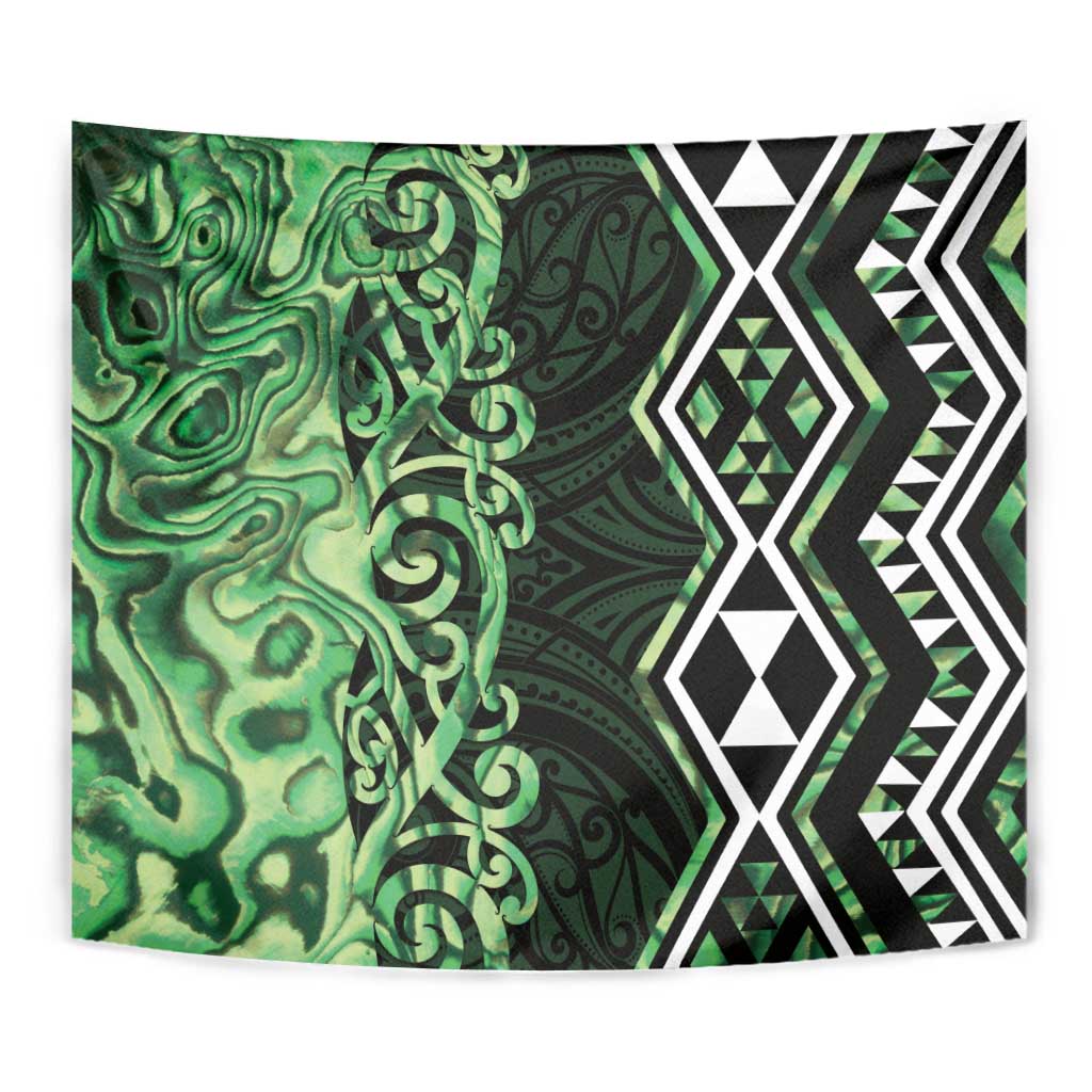 Green Aotearoa Tapestry Taniko Motifs With Paua Shell Kowhaiwhai