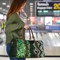 Green Aotearoa Travel Bag Taniko Motifs With Paua Shell Kowhaiwhai - Polynesian Pride