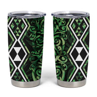 Green Aotearoa Tumbler Cup Taniko Motifs With Paua Shell Kowhaiwhai LT14 Green - Polynesian Pride