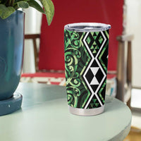 Green Aotearoa Tumbler Cup Taniko Motifs With Paua Shell Kowhaiwhai LT14 - Polynesian Pride