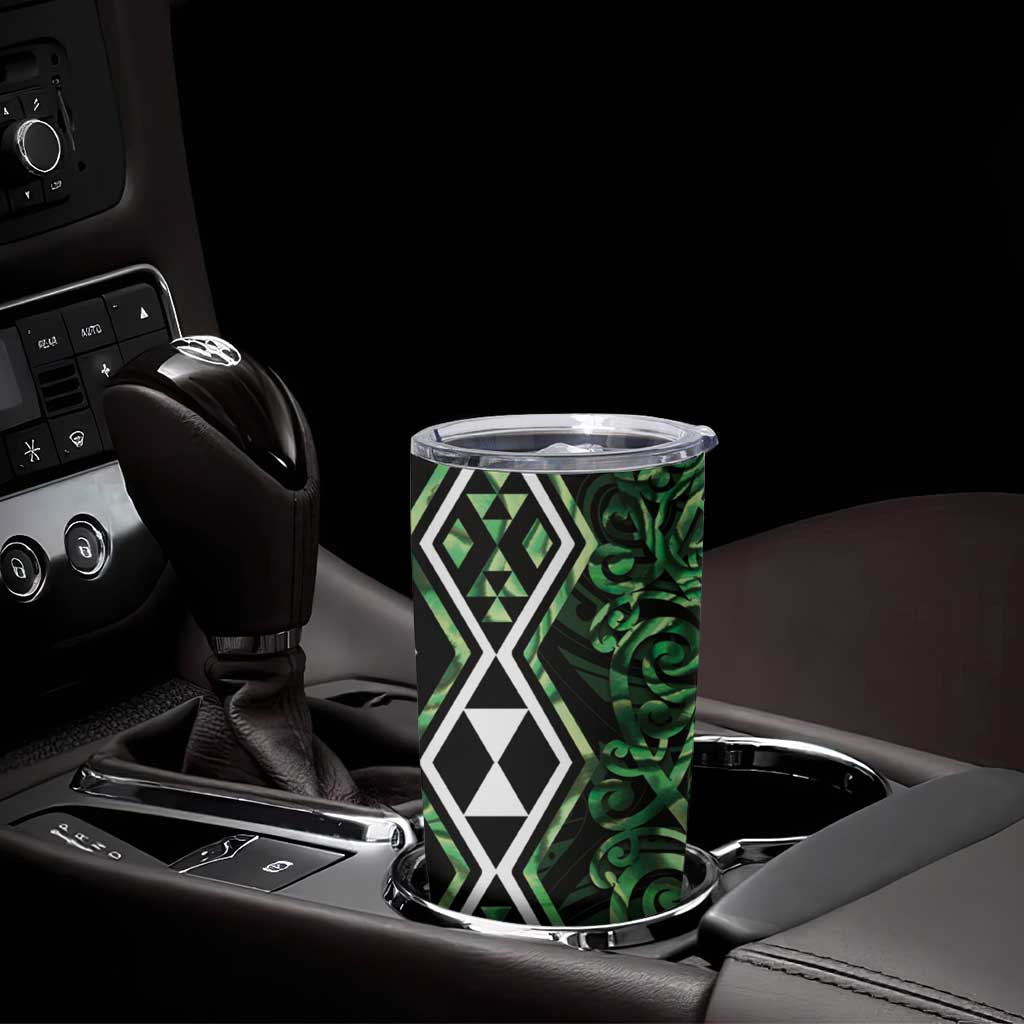 Green Aotearoa Tumbler Cup Taniko Motifs With Paua Shell Kowhaiwhai LT14 - Polynesian Pride