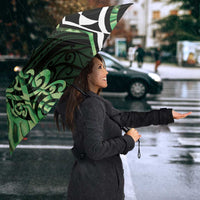 Green Aotearoa Umbrella Taniko Motifs With Paua Shell Kowhaiwhai - Polynesian Pride