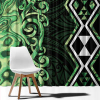 Green Aotearoa Window Curtain Taniko Motifs With Paua Shell Kowhaiwhai