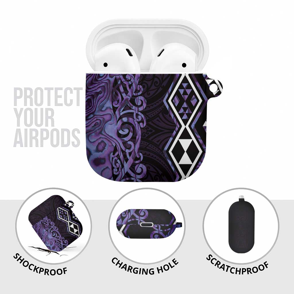 Purple Aotearoa AirPods Case Taniko Motifs With Paua Shell Kowhaiwhai - Polynesian Pride