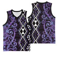 Purple Aotearoa Basketball Jersey Taniko Motifs With Paua Shell Kowhaiwhai - Polynesian Pride