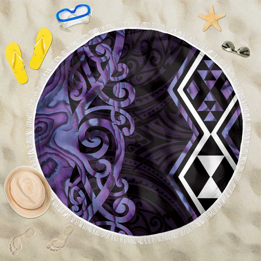 Purple Aotearoa Beach Blanket Taniko Motifs With Paua Shell Kowhaiwhai