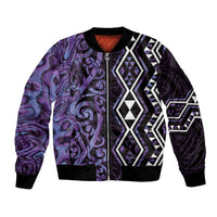 Purple Aotearoa Bomber Jacket Taniko Motifs With Paua Shell Kowhaiwhai