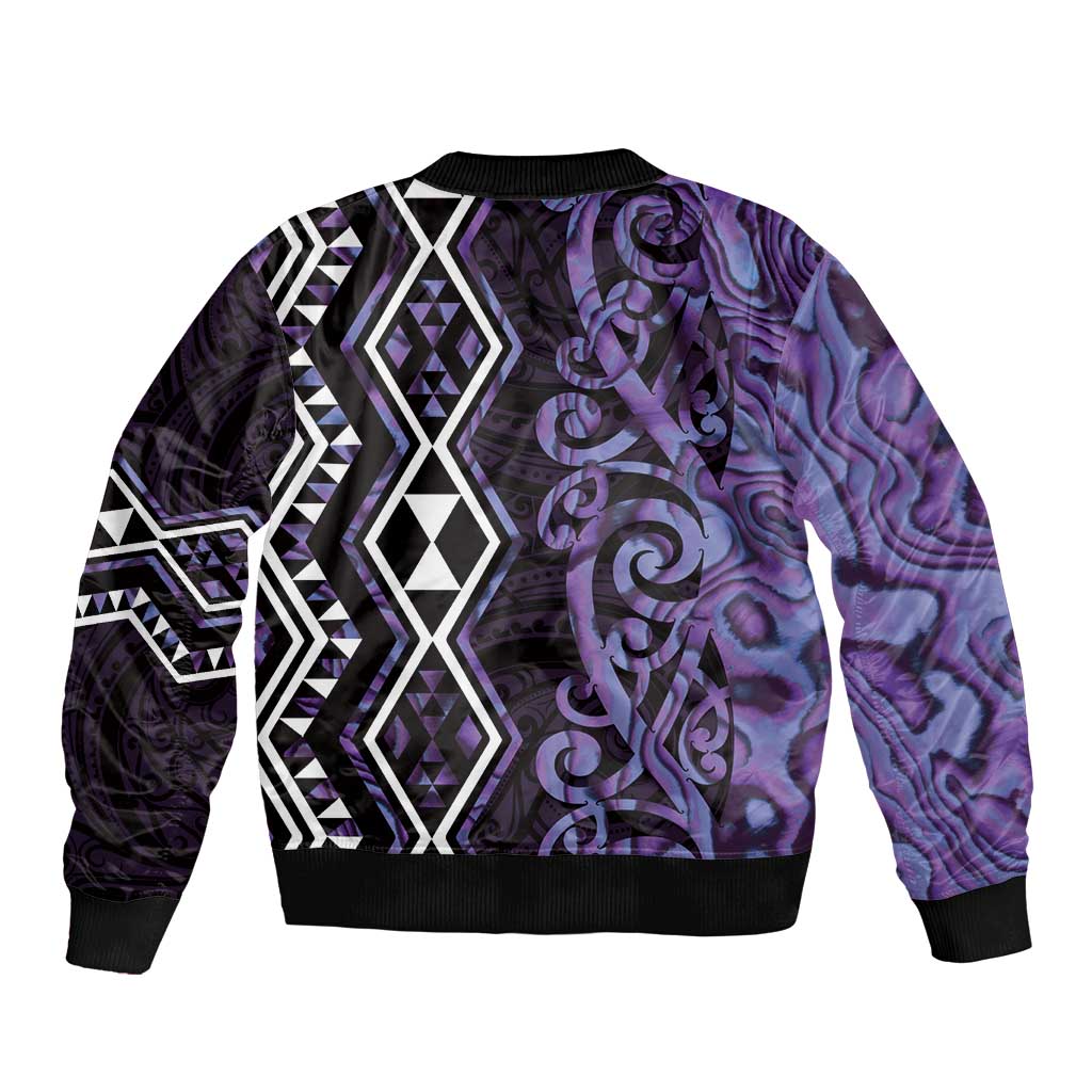 Purple Aotearoa Bomber Jacket Taniko Motifs With Paua Shell Kowhaiwhai