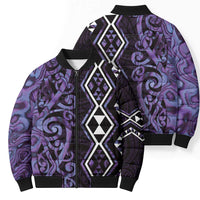 Purple Aotearoa Bomber Puffer Jacket Taniko Motifs With Paua Shell Kowhaiwhai - Polynesian Pride