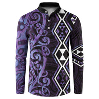 Purple Aotearoa Button Sweatshirt Taniko Motifs With Paua Shell Kowhaiwhai