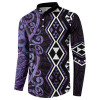 Purple Aotearoa Button Sweatshirt Taniko Motifs With Paua Shell Kowhaiwhai