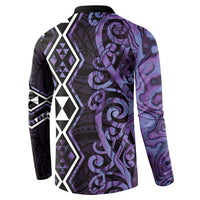 Purple Aotearoa Button Sweatshirt Taniko Motifs With Paua Shell Kowhaiwhai