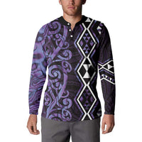 Purple Aotearoa Button Sweatshirt Taniko Motifs With Paua Shell Kowhaiwhai