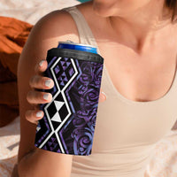Purple Aotearoa 4 in 1 Can Cooler Tumbler Taniko Motifs With Paua Shell Kowhaiwhai