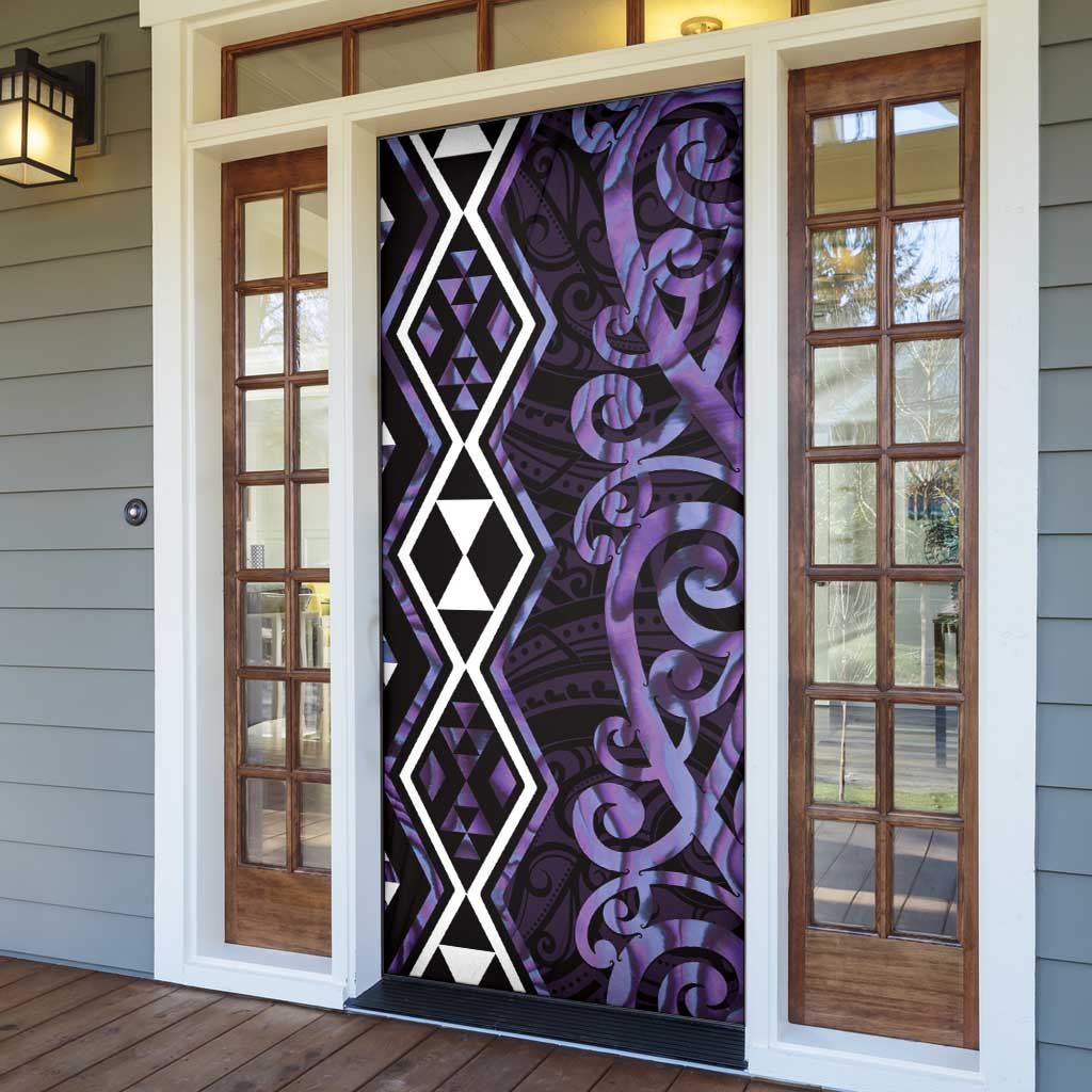 Purple Aotearoa Door Cover Taniko Motifs With Paua Shell Kowhaiwhai - Polynesian Pride