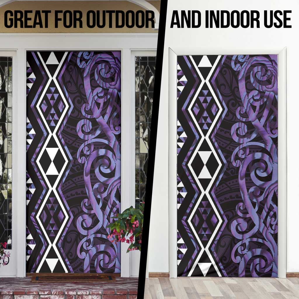 Purple Aotearoa Door Cover Taniko Motifs With Paua Shell Kowhaiwhai - Polynesian Pride