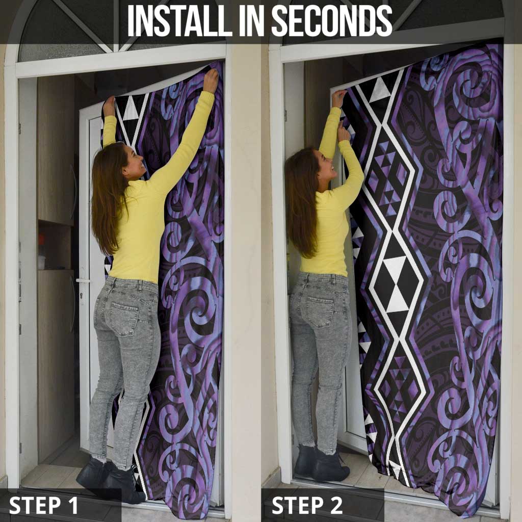 Purple Aotearoa Door Cover Taniko Motifs With Paua Shell Kowhaiwhai - Polynesian Pride