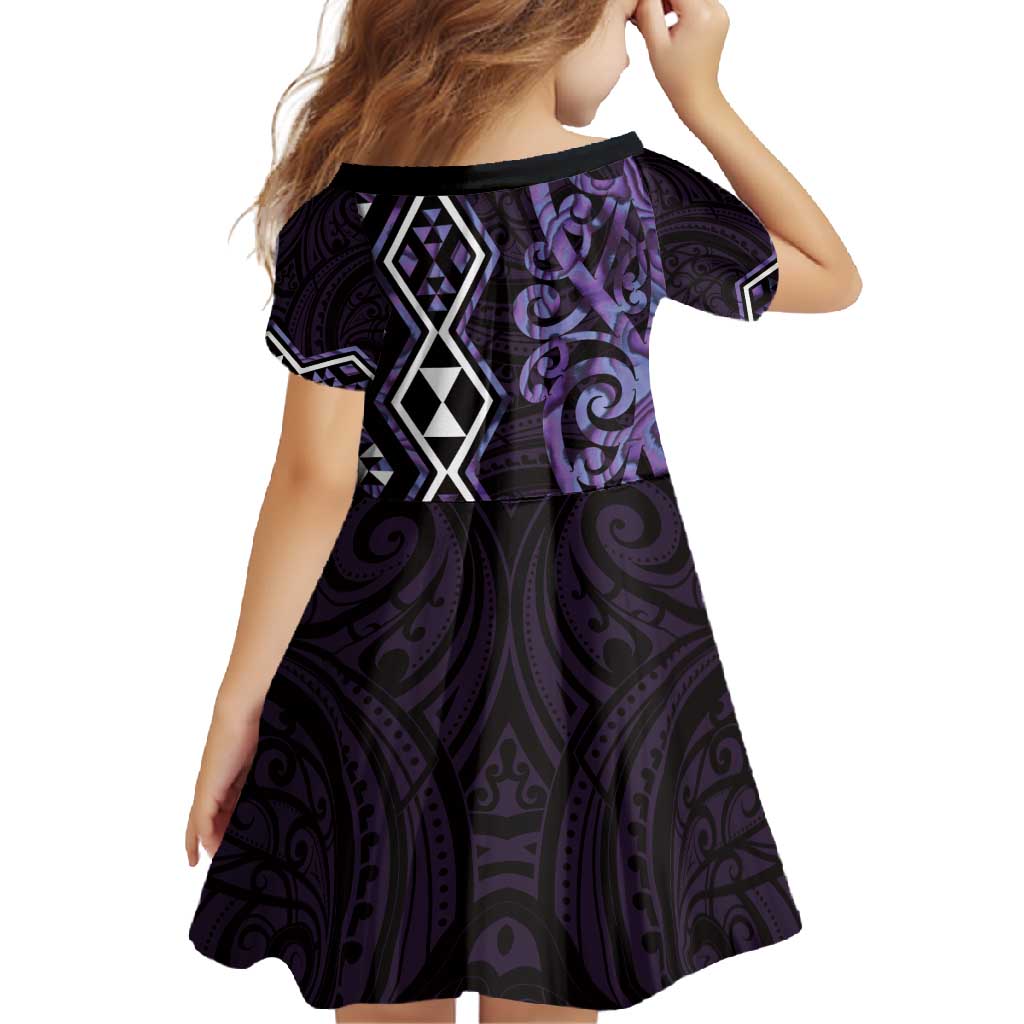 Purple Aotearoa Family Matching Off Shoulder Maxi Dress and Hawaiian Shirt Taniko Motifs With Paua Shell Kowhaiwhai LT14 - Polynesian Pride