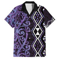 Purple Aotearoa Family Matching Off Shoulder Short Dress and Hawaiian Shirt Taniko Motifs With Paua Shell Kowhaiwhai LT14 Dad's Shirt - Short Sleeve Purple - Polynesian Pride