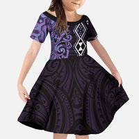 Purple Aotearoa Family Matching Summer Maxi Dress and Hawaiian Shirt Taniko Motifs With Paua Shell Kowhaiwhai LT14 Daughter's Dress Purple - Polynesian Pride