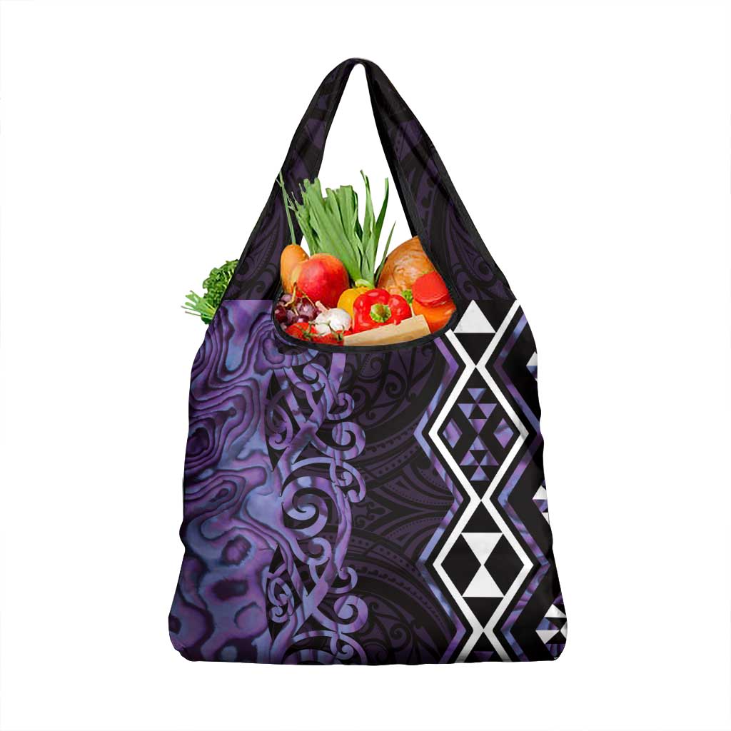 Purple Aotearoa Grocery Bag Taniko Motifs With Paua Shell Kowhaiwhai