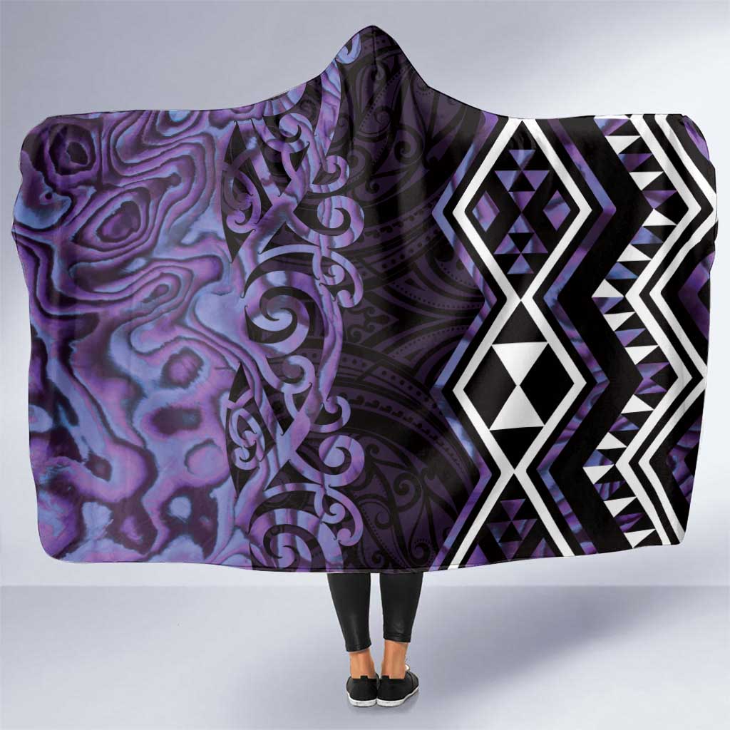 Purple Aotearoa Hooded Blanket Taniko Motifs With Paua Shell Kowhaiwhai