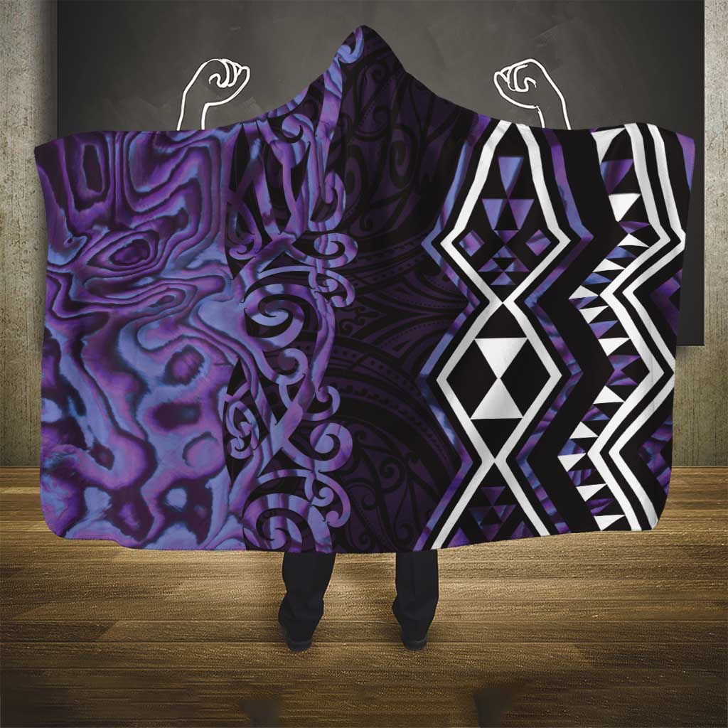 Purple Aotearoa Hooded Blanket Taniko Motifs With Paua Shell Kowhaiwhai
