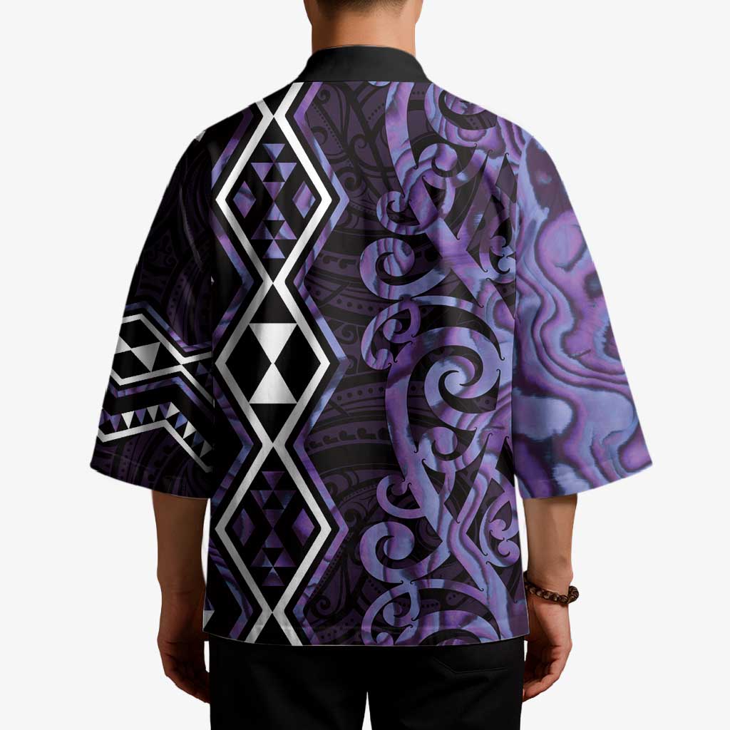 Purple Aotearoa Kimono Taniko Motifs With Paua Shell Kowhaiwhai - Polynesian Pride