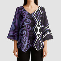 Purple Aotearoa Kimono Sleeve Blouse Taniko Motifs With Paua Shell Kowhaiwhai - Polynesian Pride