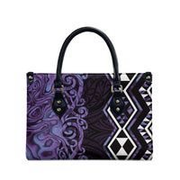 Purple Aotearoa Leather Bag Taniko Motifs With Paua Shell Kowhaiwhai - Polynesian Pride