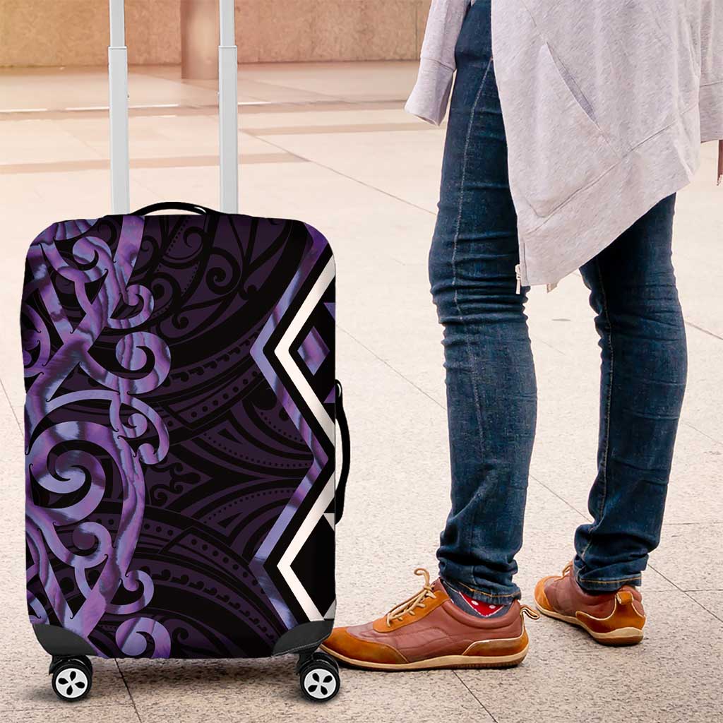 Purple Aotearoa Luggage Cover Taniko Motifs With Paua Shell Kowhaiwhai