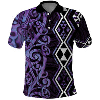 Purple Aotearoa Polo Shirt Taniko Motifs With Paua Shell Kowhaiwhai