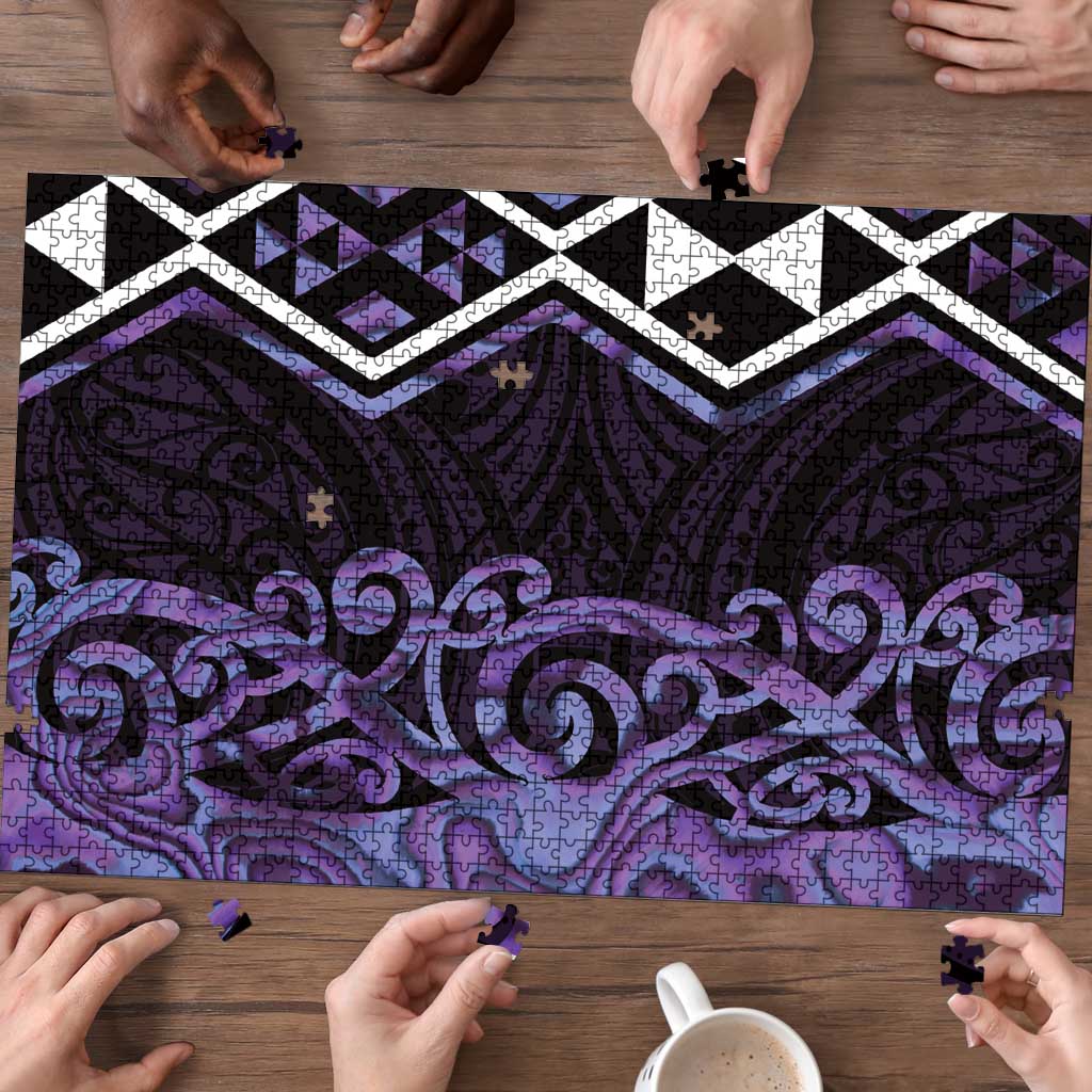 Purple Aotearoa Puzzle Taniko Motifs With Paua Shell Kowhaiwhai - Polynesian Pride