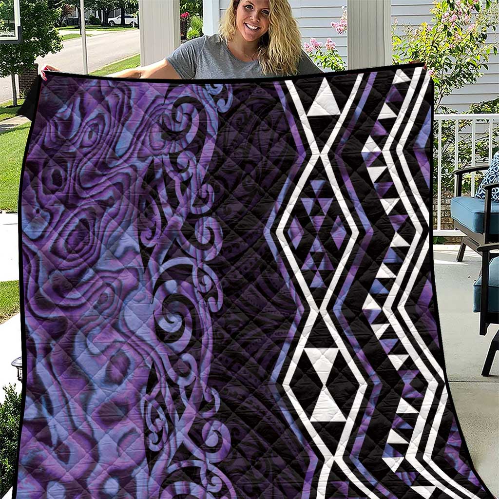 Purple Aotearoa Quilt Taniko Motifs With Paua Shell Kowhaiwhai LT14 Purple - Polynesian Pride