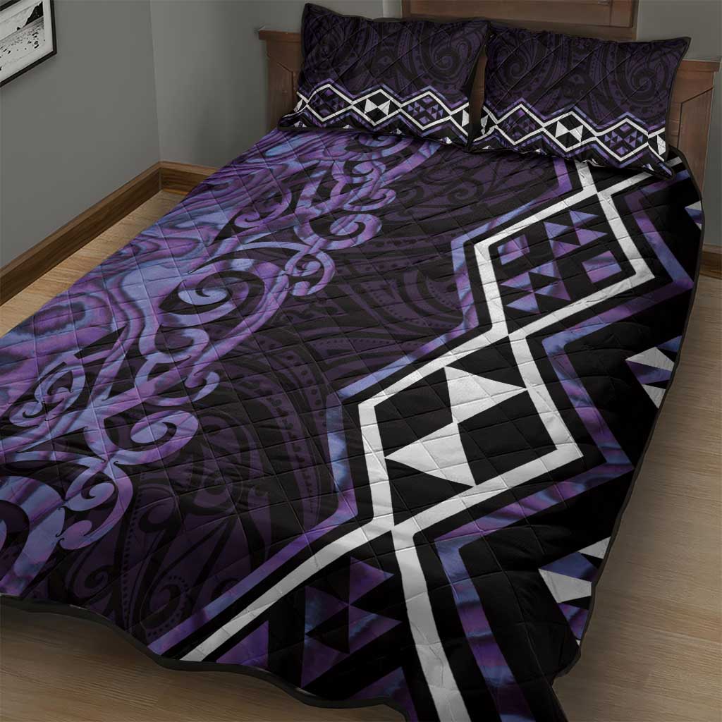Purple Aotearoa Quilt Bed Set Taniko Motifs With Paua Shell Kowhaiwhai