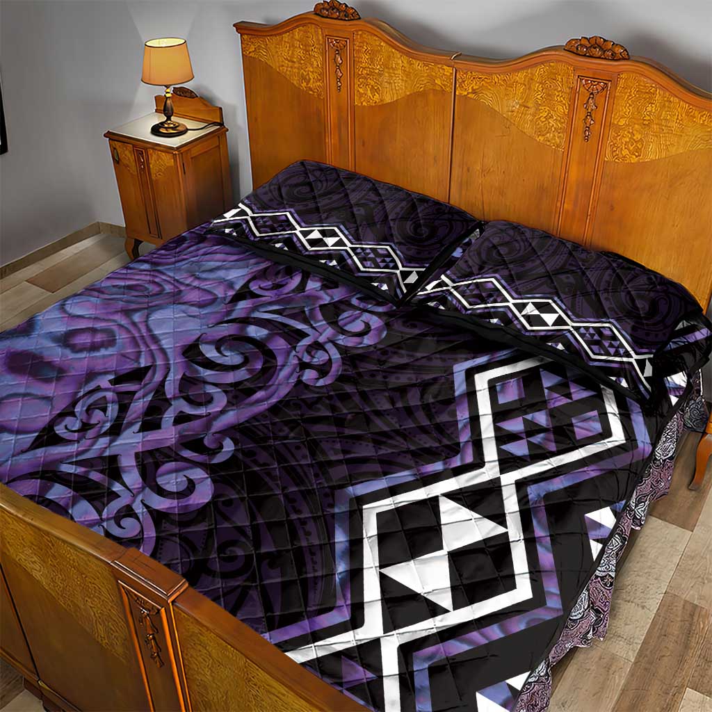 Purple Aotearoa Quilt Bed Set Taniko Motifs With Paua Shell Kowhaiwhai