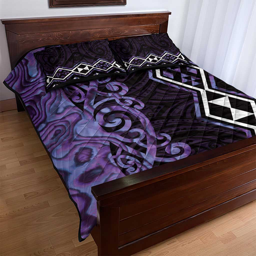 Purple Aotearoa Quilt Bed Set Taniko Motifs With Paua Shell Kowhaiwhai