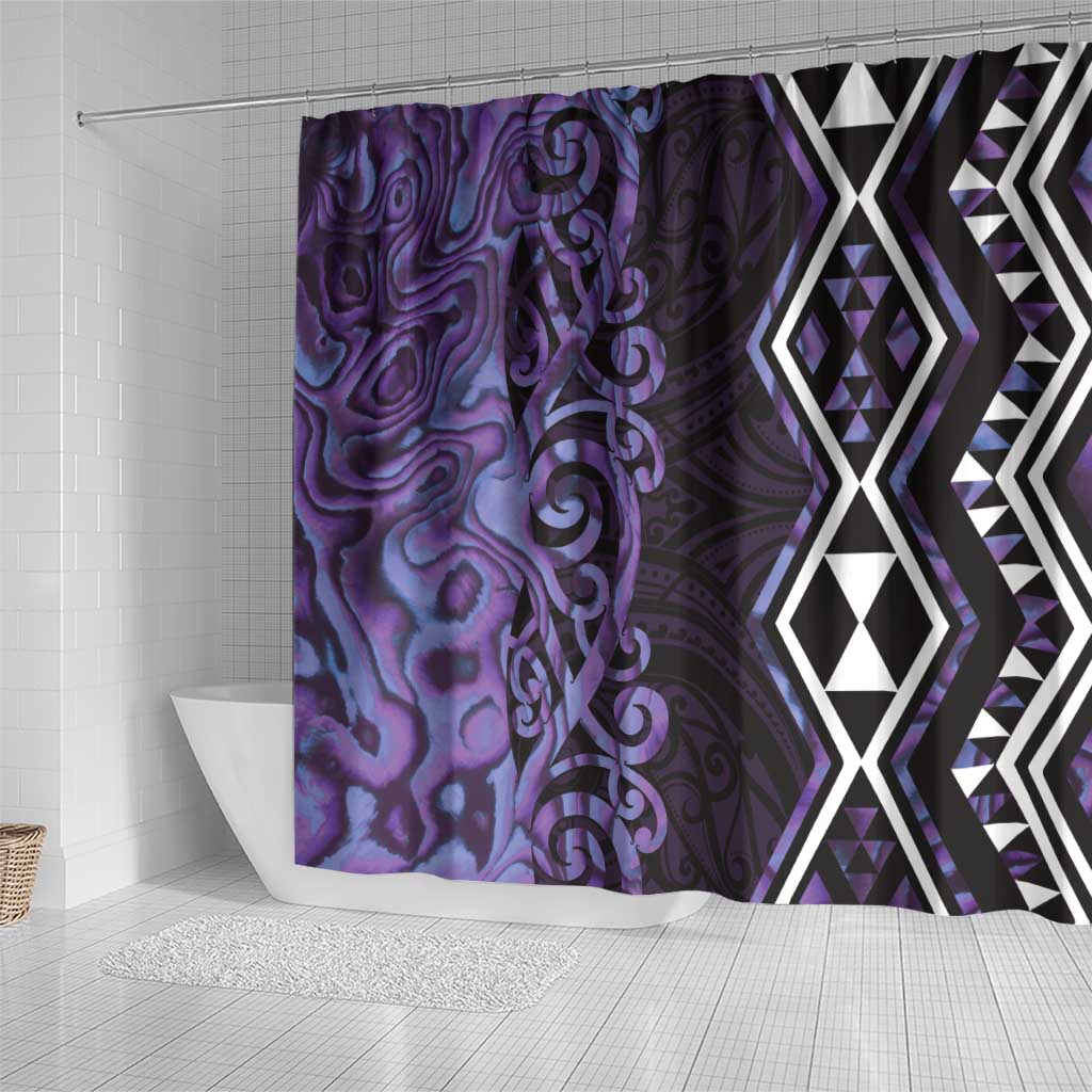Purple Aotearoa Shower Curtain Taniko Motifs With Paua Shell Kowhaiwhai