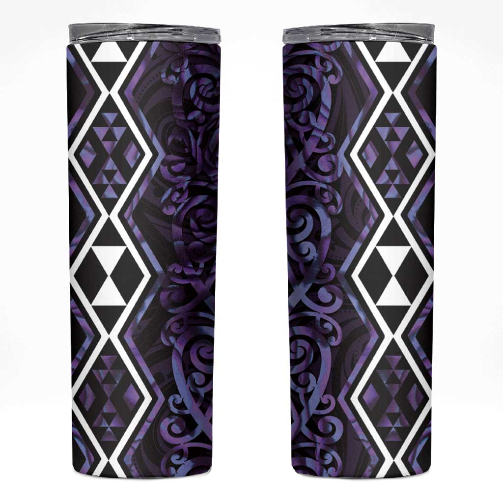 Purple Aotearoa Skinny Tumbler Taniko Motifs With Paua Shell Kowhaiwhai LT14 Purple - Polynesian Pride