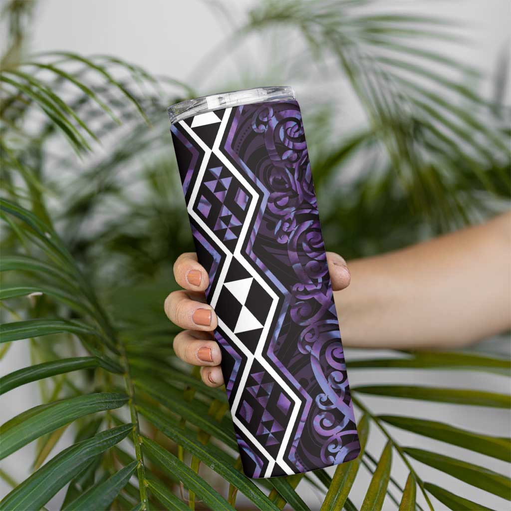 Purple Aotearoa Skinny Tumbler Taniko Motifs With Paua Shell Kowhaiwhai LT14 - Polynesian Pride