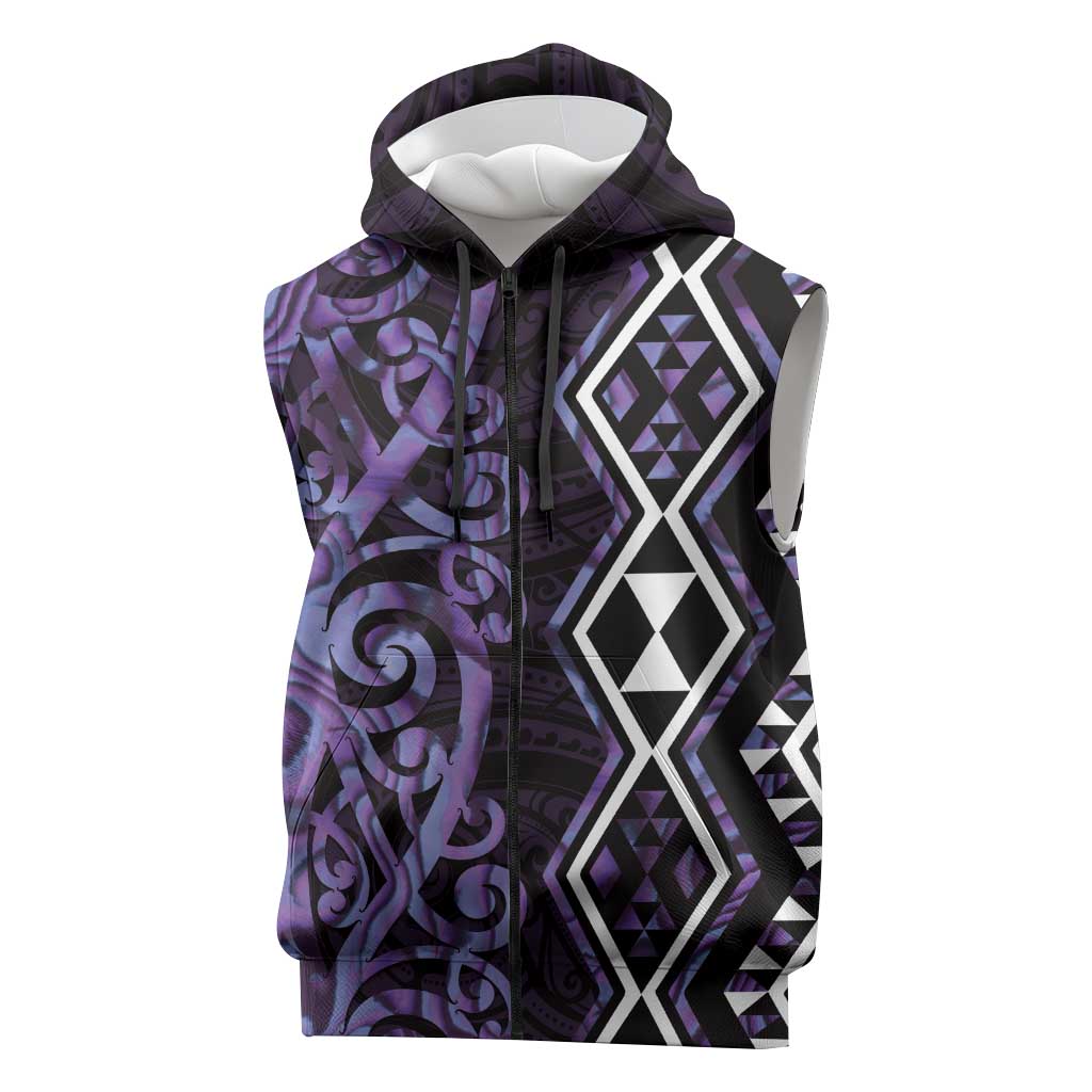 Purple Aotearoa Sleeveless Zip Hoodie Taniko Motifs With Paua Shell Kowhaiwhai LT14 Purple - Polynesian Pride