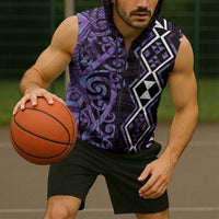 Purple Aotearoa Sleeveless Zip Hoodie Taniko Motifs With Paua Shell Kowhaiwhai LT14 - Polynesian Pride
