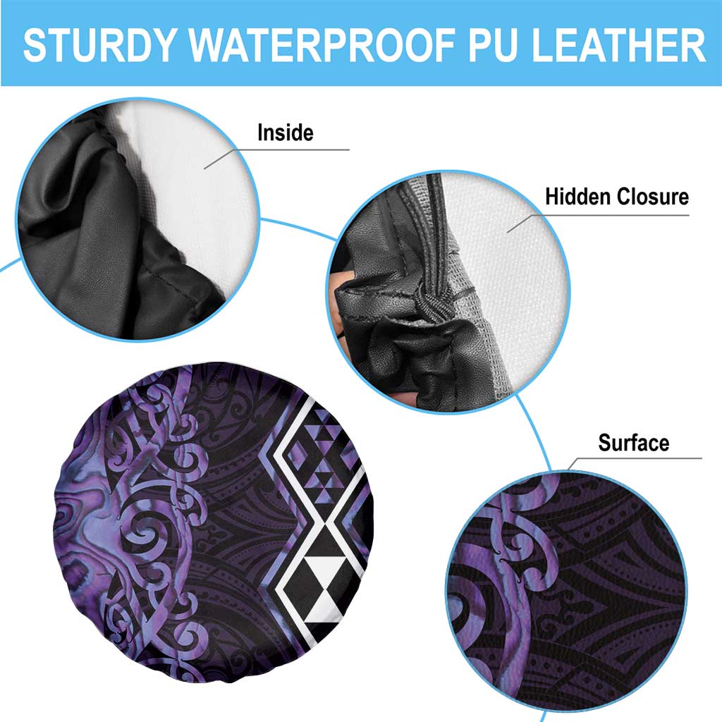 Purple Aotearoa Spare Tire Cover Taniko Motifs With Paua Shell Kowhaiwhai