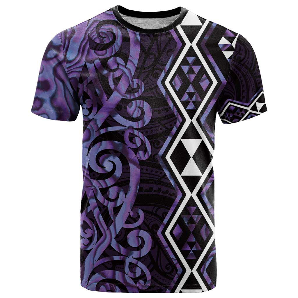 Purple Aotearoa T Shirt Taniko Motifs With Paua Shell Kowhaiwhai LT14 Purple - Polynesian Pride