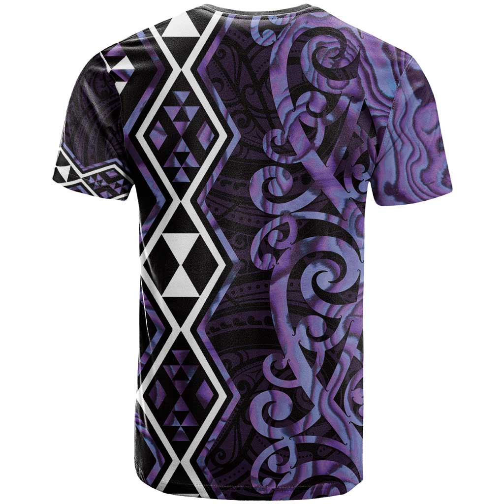 Purple Aotearoa T Shirt Taniko Motifs With Paua Shell Kowhaiwhai LT14 - Polynesian Pride