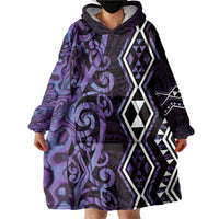 Purple Aotearoa Wearable Blanket Hoodie Taniko Motifs With Paua Shell Kowhaiwhai