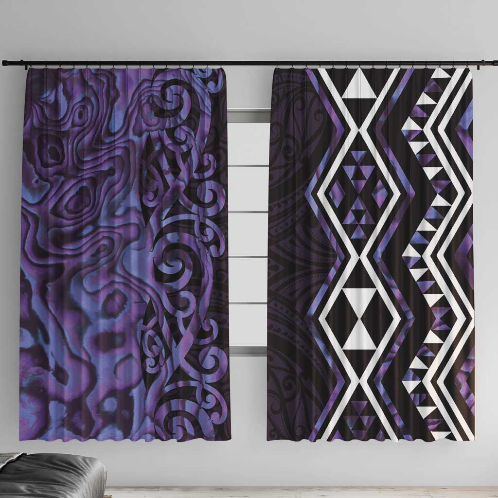 Purple Aotearoa Window Curtain Taniko Motifs With Paua Shell Kowhaiwhai